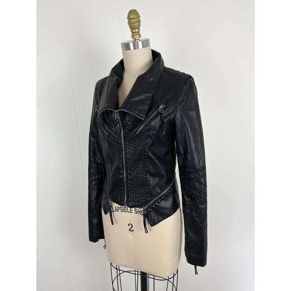 Lulus Black Vegan Faux Leather Moto Jacket XS Biker Gothic Grunge Minimalist - Picture 1 of 16
